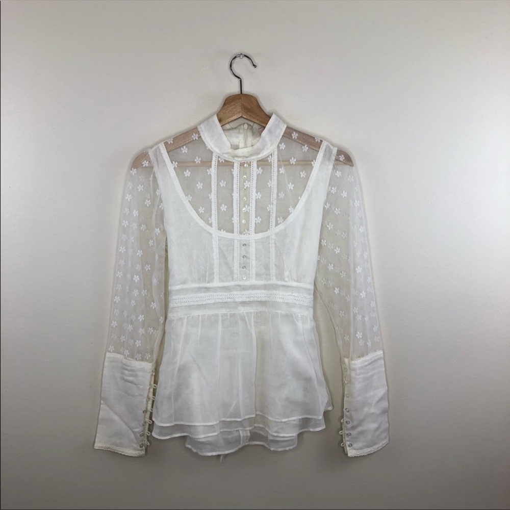 COPY - Free people white floral lace button sleeve blouse size 6